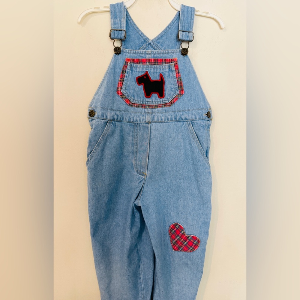 Vintage Rachel's Kids Denim Overalls Scottie Dog and Heart